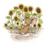 Anillustration Ansichtkaart Zonnebloemen met muisje