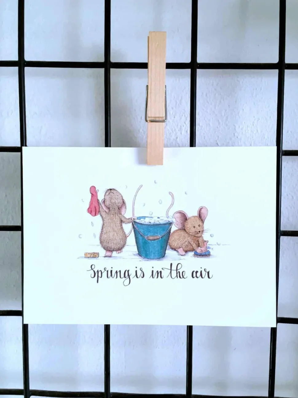 Anillustration Ansichtkaart Poetsmuisjes voorjaar