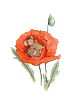 Anillustration Ansichtkaart Slapende muisjes in klaproos