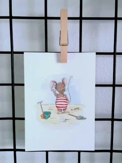 Anillustration Ansichtkaart Muisje bellen met schelp