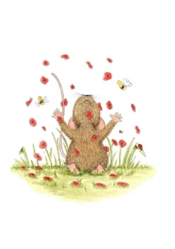 Anillustration Ansichtkaart Muisjes met bloemen in de lucht