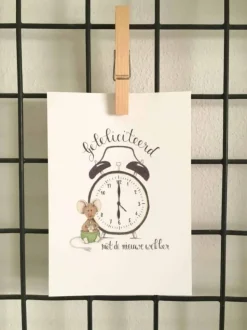 Anillustration Ansichtkaart Gefeliciteerd met de nieuwe wekker