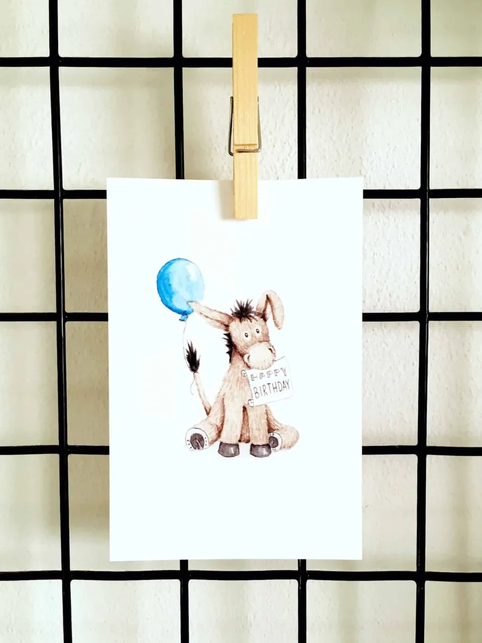 Anillustration Ansichtkaart Gefeliciteerd met ezel en ballon