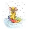 Anillustration Ansichtkaart Muisje varen in paraplu
