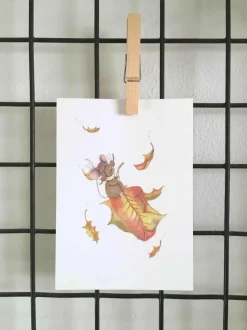 Anillustration Ansichtkaart Pilootmuis op herfstblad