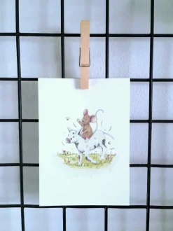 Anillustration Ansichtkaart Muisje zit op lammetje