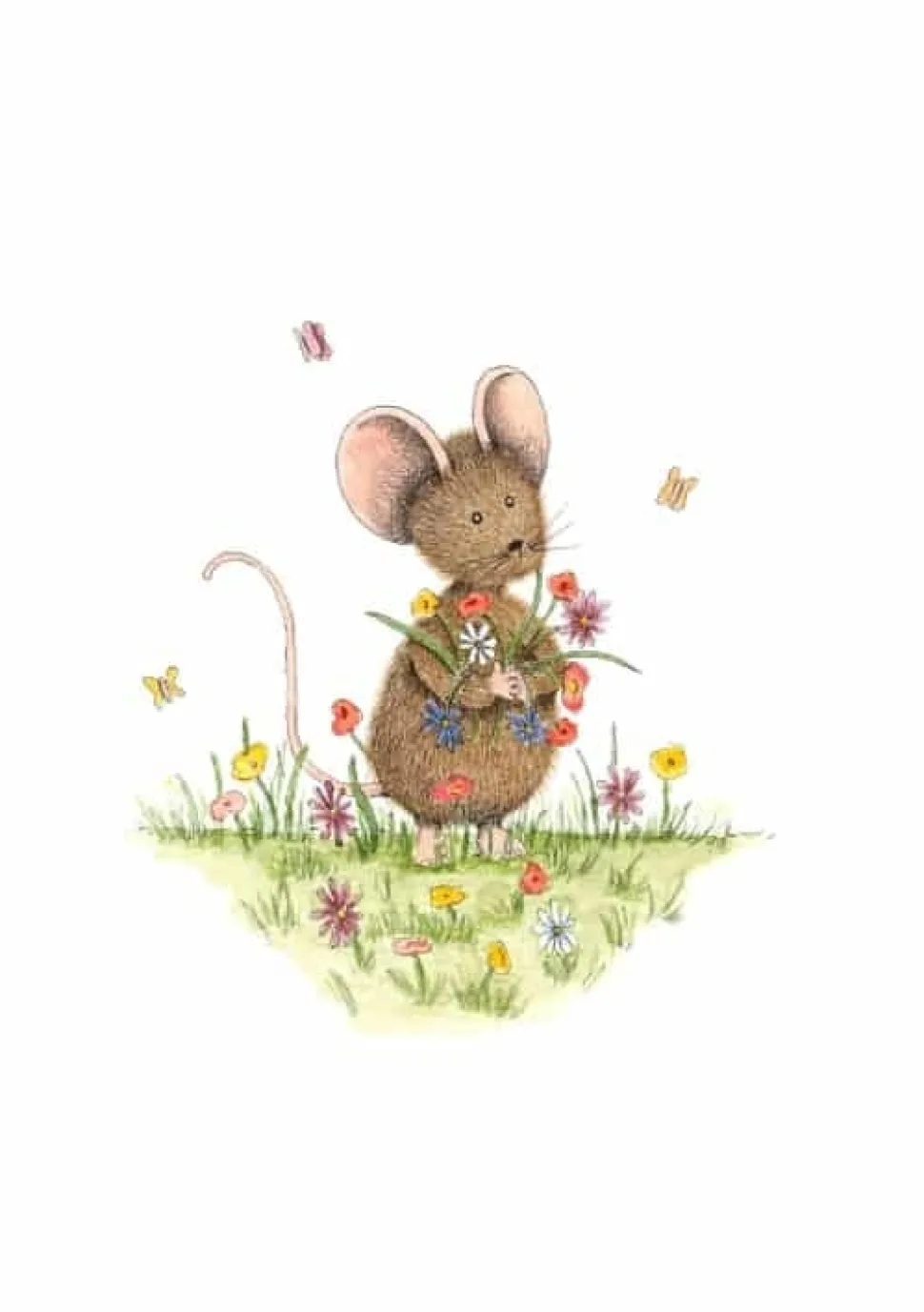 Anillustration Ansichtkaart Muisje in bloemenveld