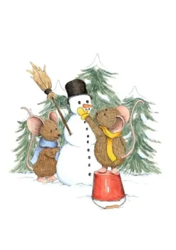 Anillustration Ansichtkaart Muisjes maken sneeuwpop