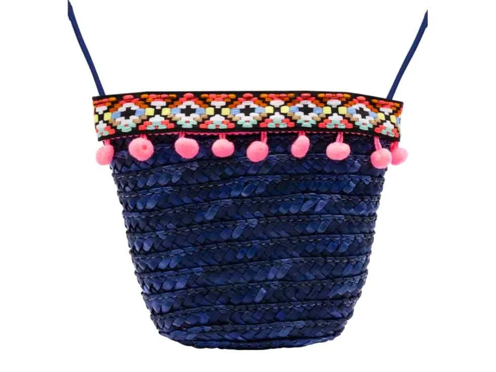 BB Klostermann Schoudertas met Roze Pompons Blauw