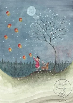 Bijdehansje Postkaart Girl with lampions