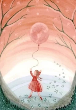 Bijdehansje Postkaart Girl with Moon Balloon