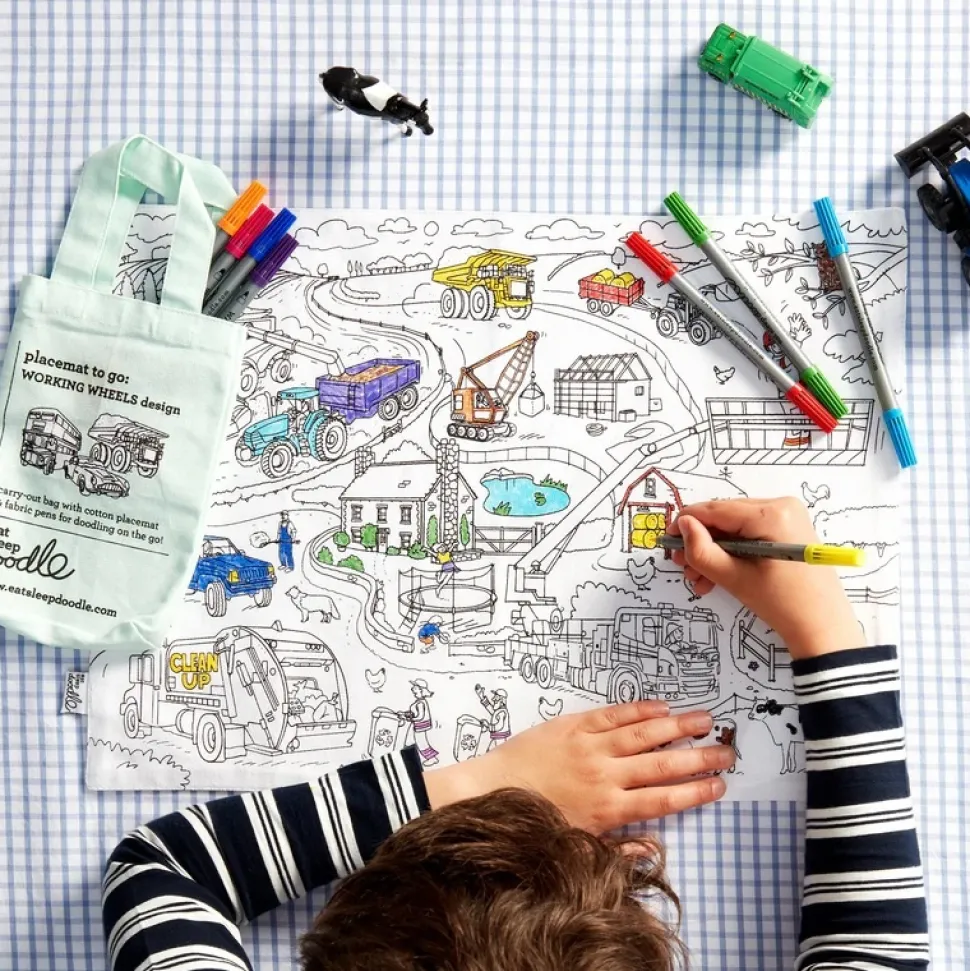 eat sleep doodle Placemat to go Working Wheels