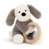 Jellycat Knuffel Rammelaar Hond Shooshu Puppy Wooden Ring Toy