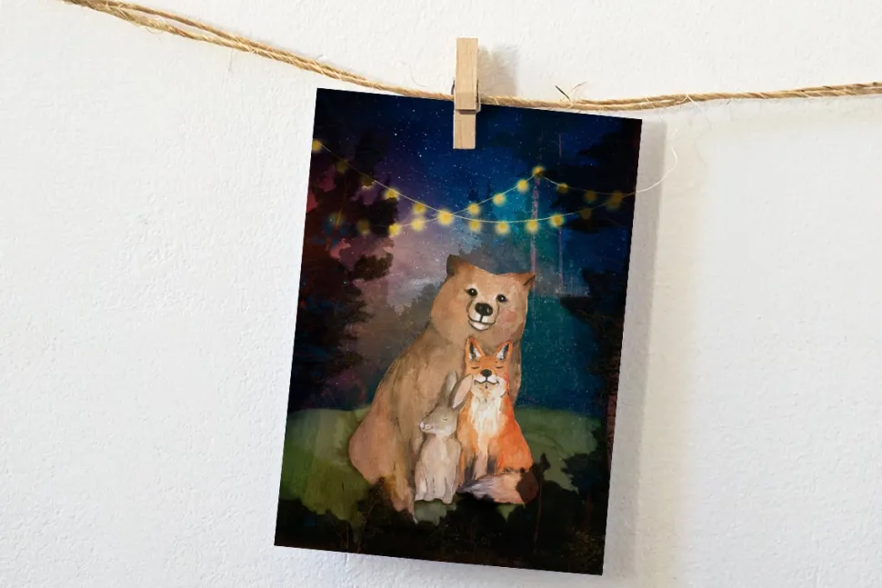 Lotte Drouen Ansichtkaart Knuffelende Dieren