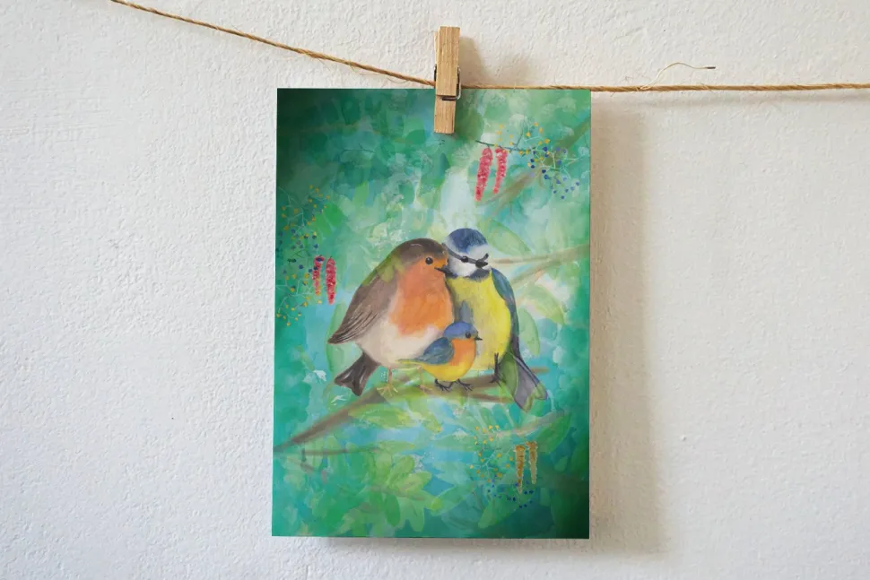 Lotte Drouen Ansichtkaart Vogelgezin in het Groen