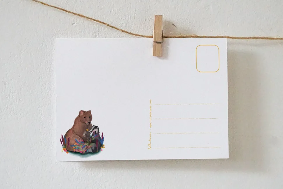 Lotte Drouen Ansichtkaart Bosdieren Bedankt met Bloemen