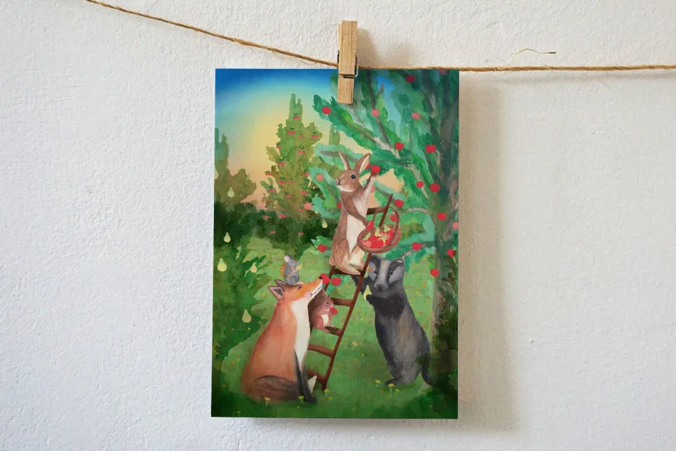 Lotte Drouen Ansichtkaart Fruit plukken