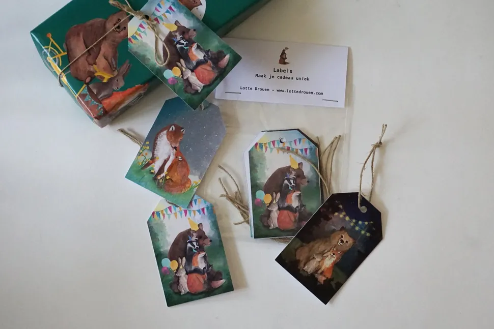 Lotte Drouen Cadeaulabelset Bosdieren