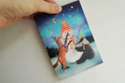 Lotte Drouen Wenskaart met Foliedruk Sneeuwpop Bouwen