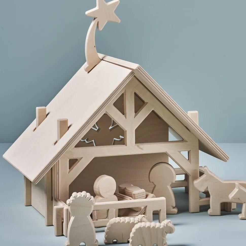 lovelties Kerststal met 12 Figuurtjes Hout