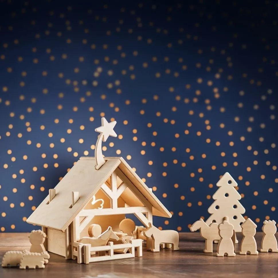 lovelties Kerststal met 12 Figuurtjes Hout