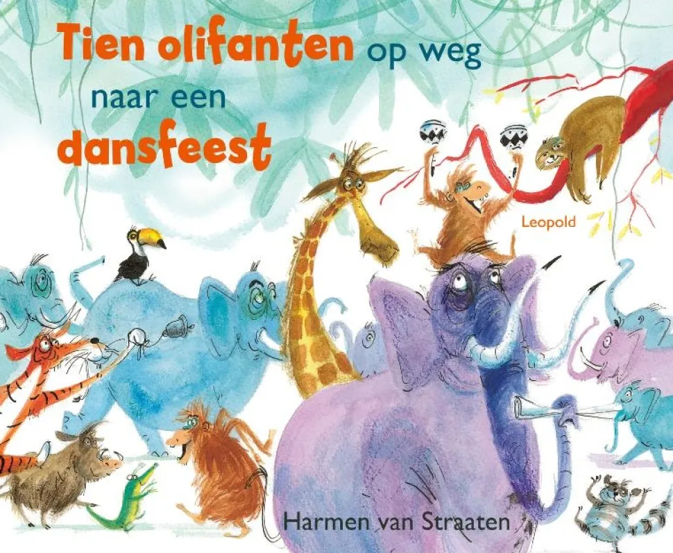 Tien olifanten op weg naar een dansfeest