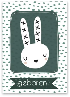Wenskaart geboren (konijntje groen)
