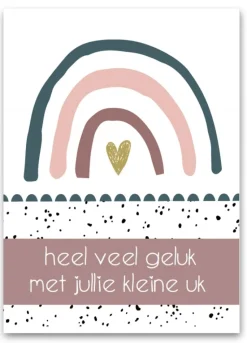 Wenskaart Heel veel geluk met jullie kleine uk (regenboog roze)