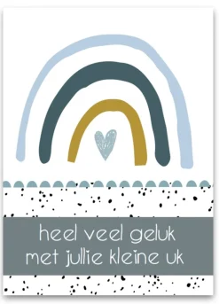Wenskaart Heel veel geluk met jullie kleine uk (regenboog blauw)