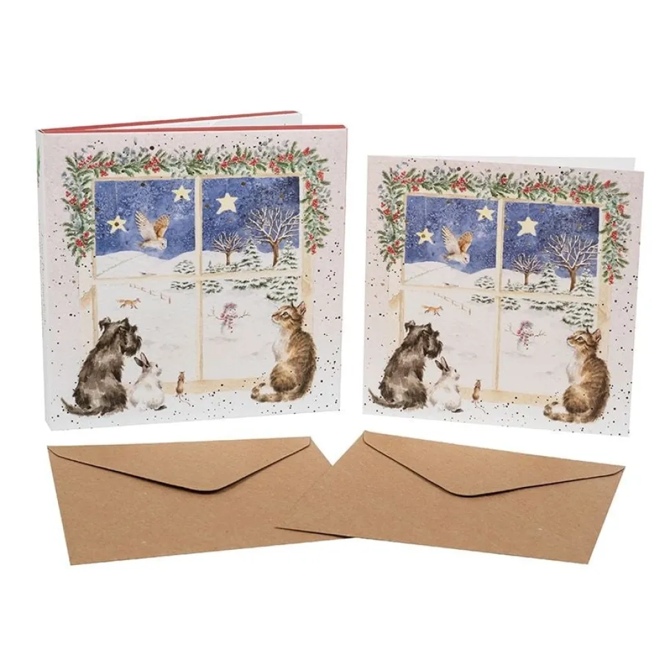 Wrendale Designs Kerstkaarten Joy to the world (Christmas Window) Set 8-delig